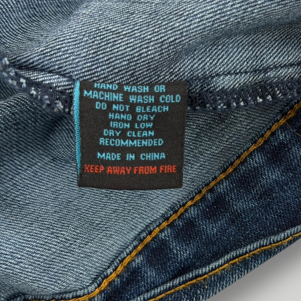 Denim Bomber Jacket with Embroidered Jaguar and Flag Patch - Picture 10 of 11